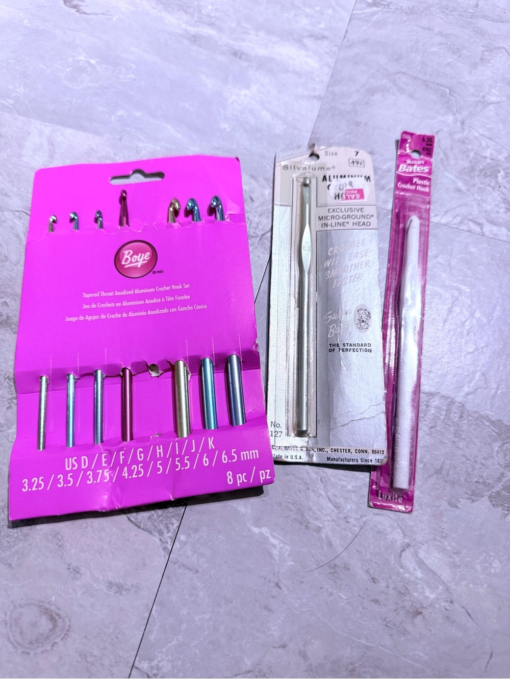 Vintage & Modern Crochet Hook Lot - Boye Aluminum Set, Susan Bates